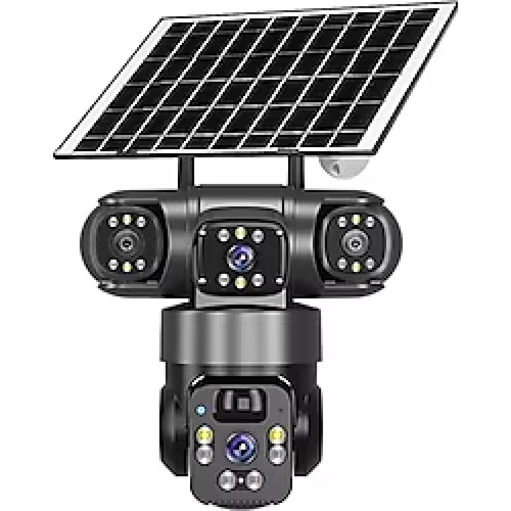 3 Kameralı Solar Wifi Kablosuz İnternet ile Çalışan Güneş Enerjili 3 Lensli Gece Görüşlü Güvenlik Kamerası o-kam 6040